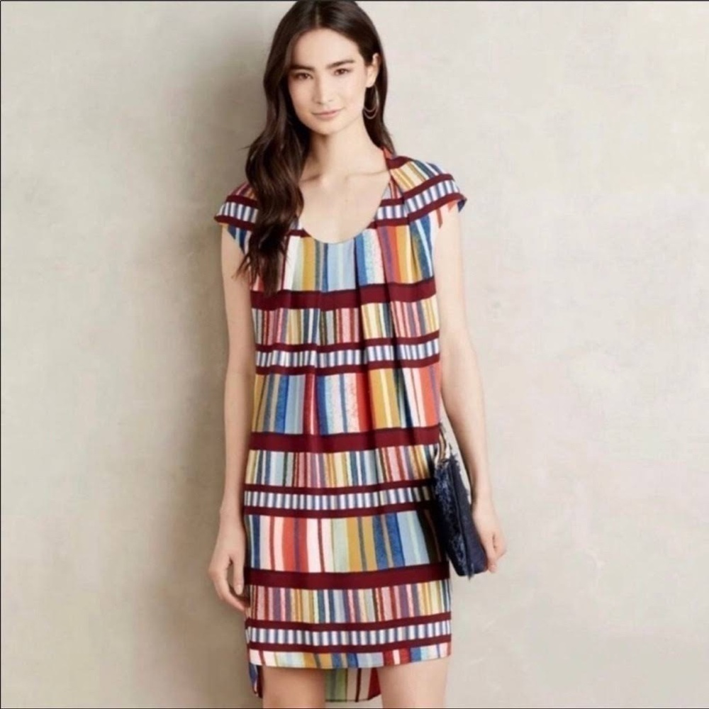 Maeve By Anthropology Red And Blue Midi Dress Size 0